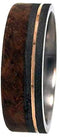 Black Ash Burl Wood, 14K Yellow Gold 6mm Comfort Fit Sandblasted Titanium Band, Size 7