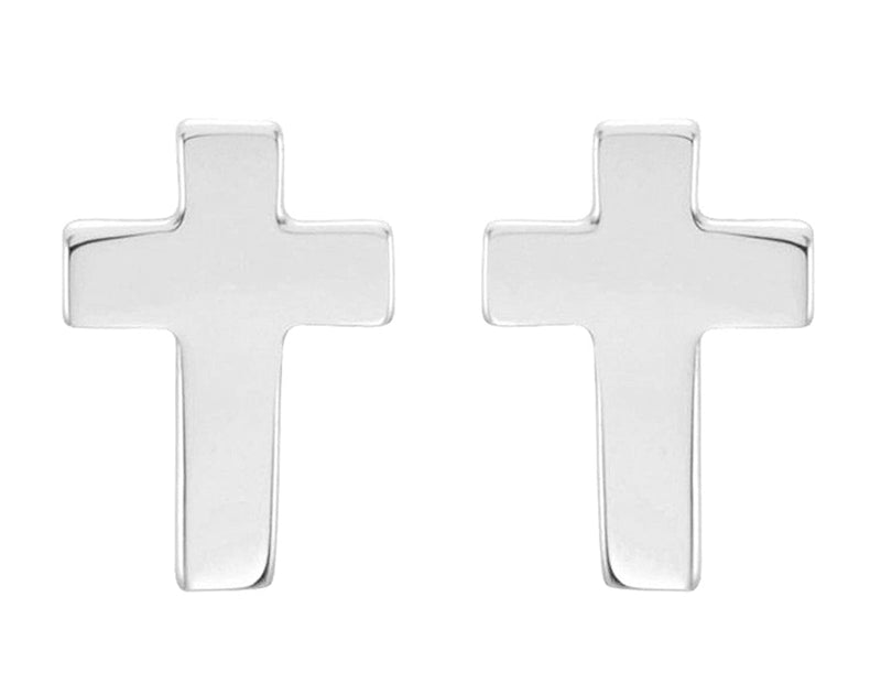 Girl's Christian Cross Stud Earrings, 14k White Gold (10x6MM)