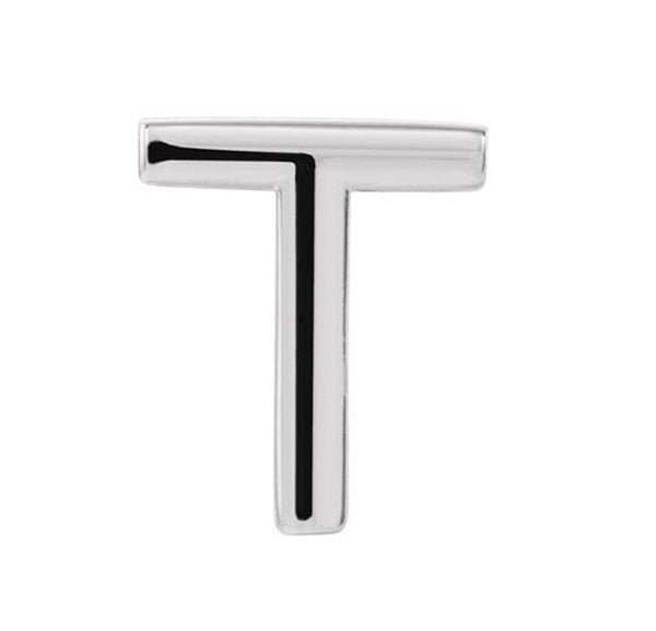 Initial Letter 'T' Rhodium-Plated 14k White Gold Stud Earring (Single Earring)