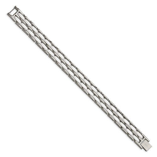 Men's Stainless Steel Double Row White Ceramic Bracelet, 8.25"