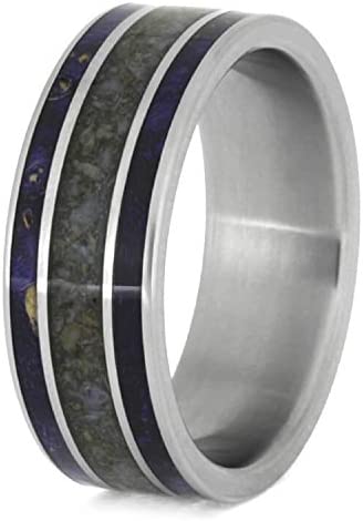 Crushed Dinosaur Bone, Blue Box Elder Burl Wood 8mm Matte Titanium Comfort-Fit Wedding Ring, Size 5.5