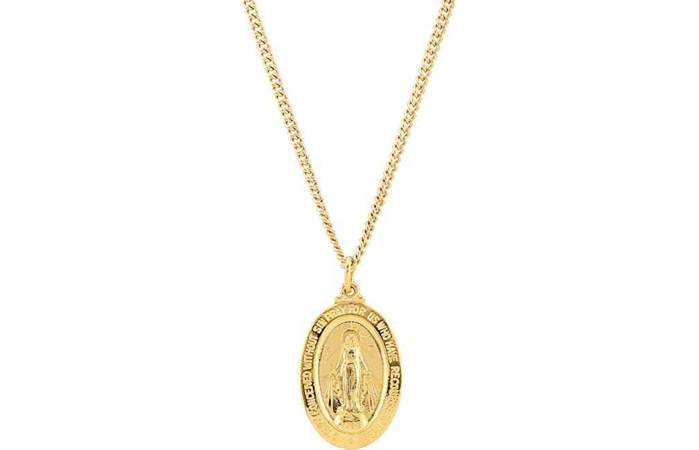 Sterling Silver 24k Gold-Plated Oval Miraculous Medal Necklace, 24" (28.82x17.82 MM)