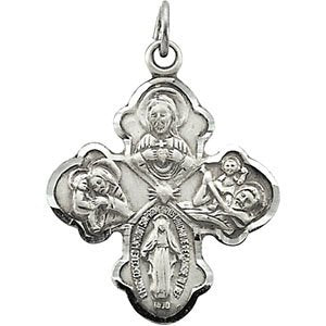Sterling Silver Four-Way Cross Medal Necklace, 18" (21x17.25 MM)