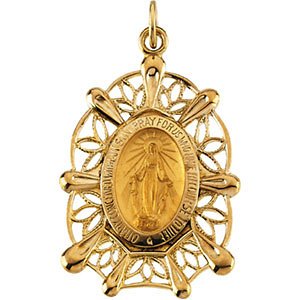 14k Yellow Gold Oval Miraculous Medal (30x20 MM)