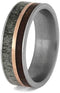 The Men's Jewelry Store (Unisex Jewelry) Deer Antler, Koa Wood, 14k Rose Gold 7mm Matte Comfort-Fit Titanium Band, Size 9