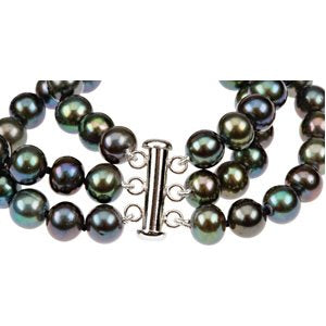Freshwater Cultured Pearl Triple Strand Bracelet, 8.00 MM - 9.00 MM, Sterling Silver, 7.25 Inches