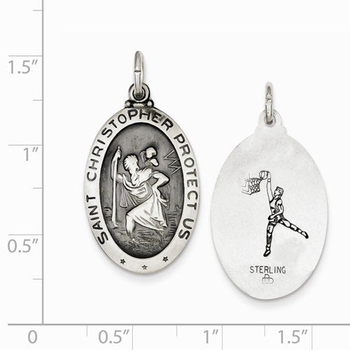 Sterling Silver St. Christopher Basketball Medal (30x15MM)