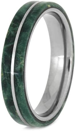 The Men's Jewelry Store (Unisex Jewelry) Green Box Elder Burl Wood 4mm Titanium Comfort-Fit Wedding Band, Size 15.5