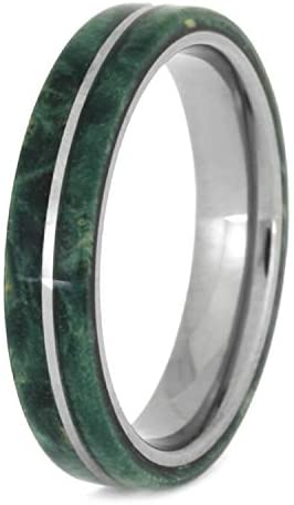 Green Box Elder Burl Wood 4mm Titanium Comfort-Fit Wedding Band, Size 12.75