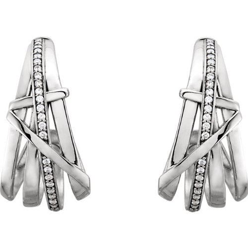 Diamond Nest Design J Hoop Earrings, Rhodium-Plated 14k White Gold (1/3 Ctw, Color G-H, Clarity I1)