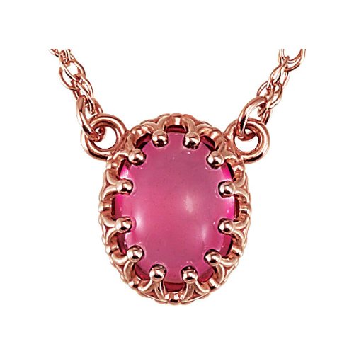 14k Rose Gold 1.65 Ct Pink Tourmaline Oval Cabachon Necklace, 18"