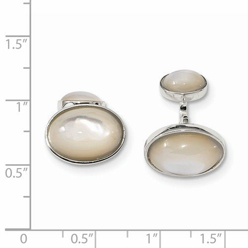 Sterling Silver Mother Of Pearl and Onyx Oval Cuff Links, 20.7x15.5MM