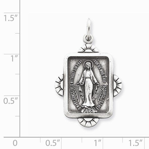 Sterling Silver Antiqued Miraculous Medal (33X21MM)