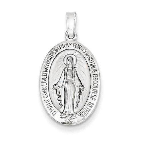Rhodium-Plated14k White Gold Miraculous Medal Pendant (26X15MM)