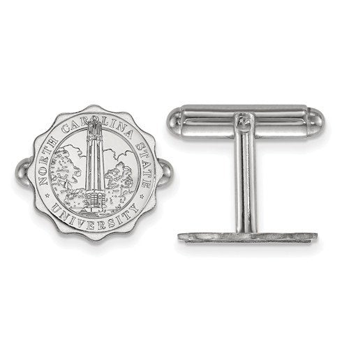 Rhodium-Plated Sterling Silver North Carolina State University Crest Cuff Links,15MM