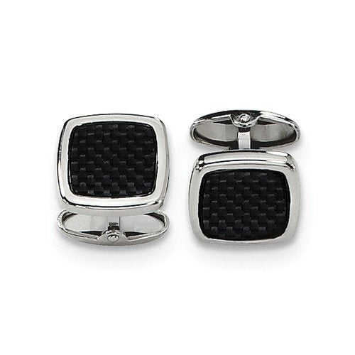 Stainless Steel Black Carbon Fiber Inlay Square Cuff Links, 15MM