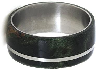 Green Box Elder Burl, Titanium Pinstripe 8mm Comfort-Fit Titanium Wedding Band, Size 12.75