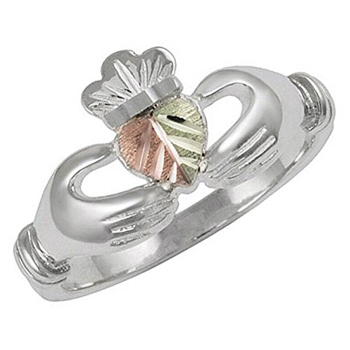 Claddagh Ring, Sterling Silver, 12k Green and Rose Gold Black Hills Gold Motif
