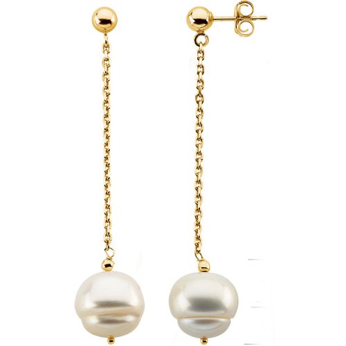 Freshwater Circle Pearl Chain Dangle Earrings, 09.00 - 11.00 MM, 14k Yellow Gold