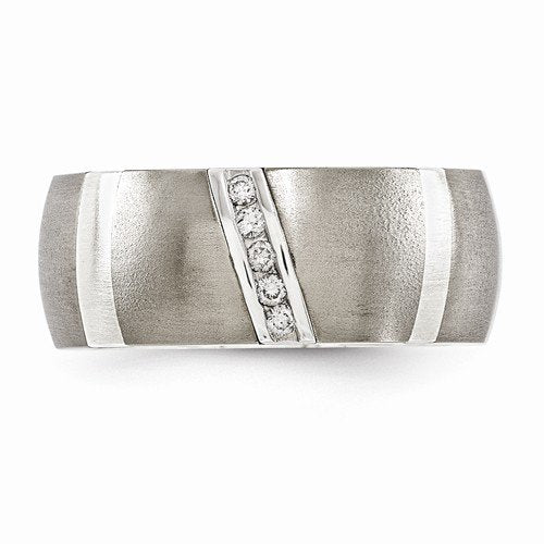 Rapture Collection Gray Titanium, Argentium Sterling Silver Five-Stone Diamond 10mm Band (.10 Ct, G-I, I1)