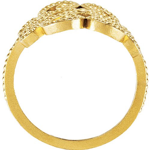 Womens 18k Yellow Gold Old Word Hearts Granulated Fashion Ring, Size 7
