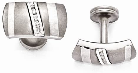 Rapture Collection Titanium and Sterling Silver Diamond Rectangular Cuff Links, 13X22MM (.19Ctw)
