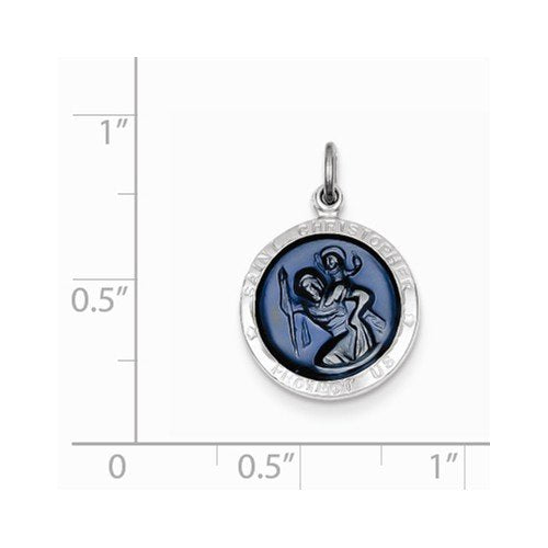Rhodium-Plated Sterling Silver Blue Epoxy St. Christopher Medal (20X15MM)