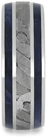 Seymchan Meteorite, Blue Box Elder Burl Wood 9mm Titanium Comfort-Fit Cobaltium Mokume Band, Size 8