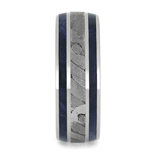 Seymchan Meteorite, Blue Box Elder Burl Wood 9mm Titanium Comfort-Fit Cobaltium Mokume Band