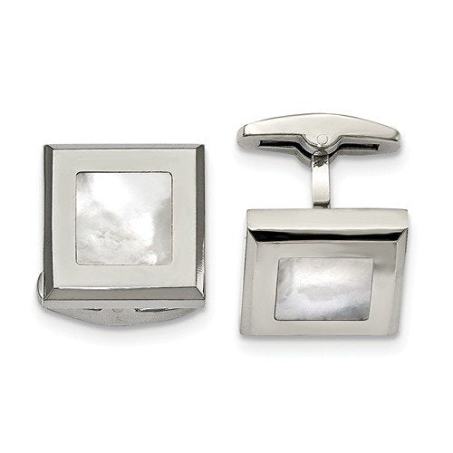 Stainless Steel Square Mother Of Pearl Cuff Links