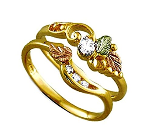 Diamond Bridal Set Engagement and Wedding Ring, 14k Yellow Gold, 12k Green and Rose Gold Black Hills Gold Motif (.10 Ct) (.02 Ctw)