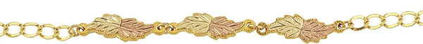 Engraved Grape Leaf Bracelet, 10k Yellow Gold, 12k Green and Rose Gold Black Hills Gold Motif, 7"