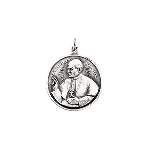 Sterling Silver Round Pope John Paul II Necklace, 24" (26.5 MM)