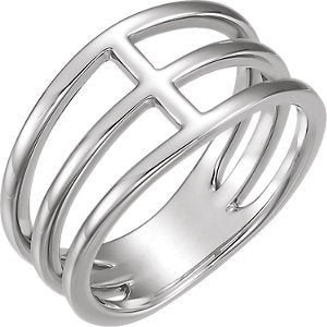 3 Row Negative Space Ring, Rhodium-Plated 14k White Gold