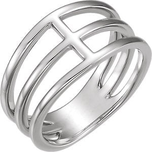 3 Row Negative Space Ring, Sterling Silver, Size 7.25