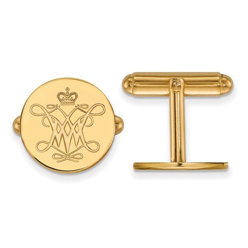 14k Yellow Gold William and Mary Round Cuff Links, 15MM