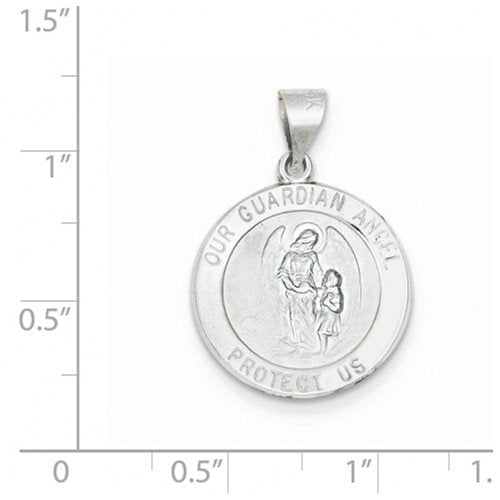 Rhodium-Plated 14k White Gold Our Guardian Angel Medal Pendant (21X19MM)