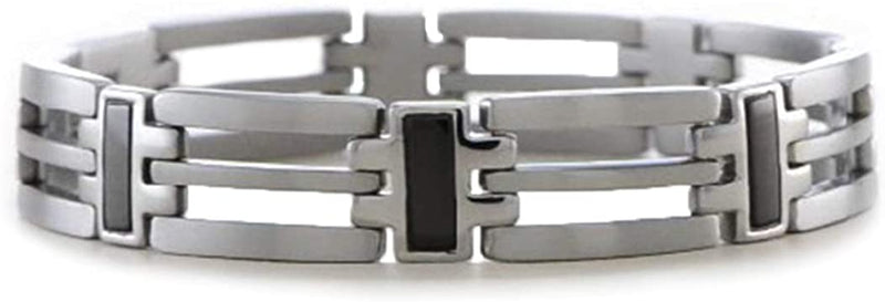 Men's Polished Grey Titanium 11mm IP Black Bracelet, 8.5 Inches