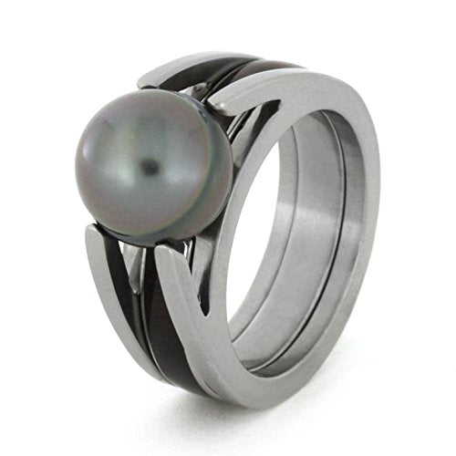 Grey Tahitian Pearl, Ziricote Wood 6mm Comfort-Fit Matte Titanium Band