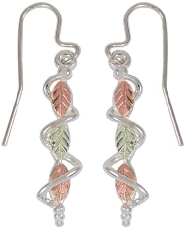 Sterling Silver Leaf Dangle Earrings, 12k Green and Rose Gold Black Hills Gold Motif