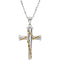 Men's 'Three Nails of Promise' Cross Rhodium-Plate Sterling Silver and 14k Yellow Gold Plate Necklace, 24"