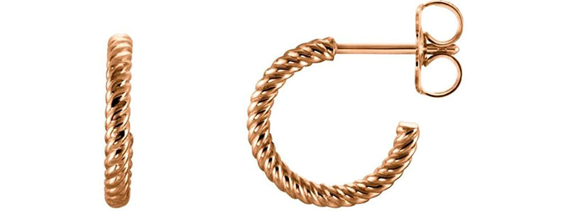 Rope Design Hoop Earrings, 14k Rose Gold 17mm