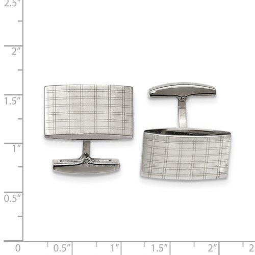 Stainless Steel Polished Laser Cut Design Rectangle Cuff Links