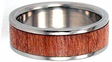 Cherry Wood Inlay 8mm Comfort-Fit Interchangeable Titanium Wedding Band, Size 9