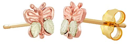 Hand-Engraved Butterfly Earrings, 10k Yellow Gold, 12k Green and Rose Gold Black Hills Gold Motif