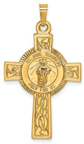 14k Yellow Gold St. Jude Halo Cross Pendant (37X21MM)