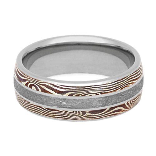 The Men's Jewelry Store (Unisex Jewelry) Gibeon Meteorite, Copper and Silver Mokume Gane 8mm Titanium Comfort-Fit Wedding Band