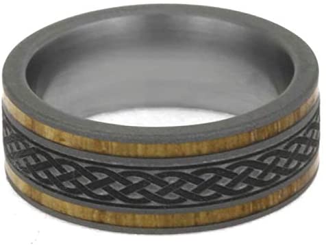 Celtic Knot Oak Titanium Band and Olive Wood Comfort-Fit Sandblasted Titanium Couples Wedding Rings Size, M12.5-F6.5