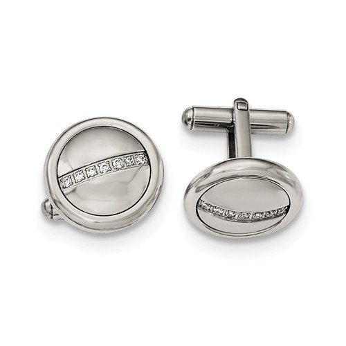 Stainless Steel Polished with Cubic Zirconia Circle Cuff Links