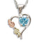 Ave 369 Blue CZ Heart Pendant Necklace, Sterling Silver, 12k Green and Rose Gold Black Hills Gold Motif, 18"